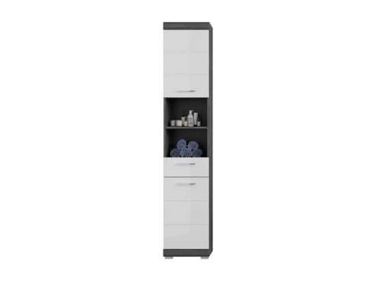 Vente Unique Scout Armoire Haute Pour Salle De Bain 2 Portes 1 Tiroir 2 Tablettes Brillant Blanc Enfumé