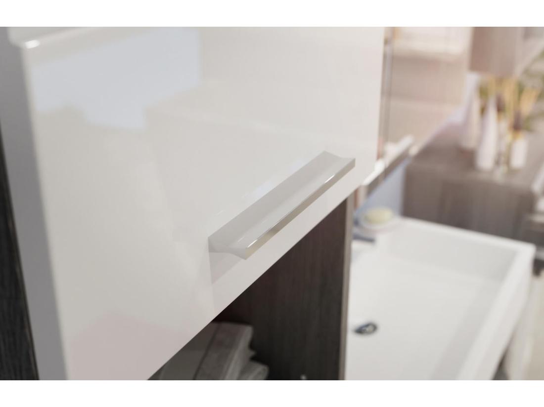 vente unique Scout armoire haute pour salle de bain 2 portes 1 tiroir 2 tablettes brillant blanc enfumé