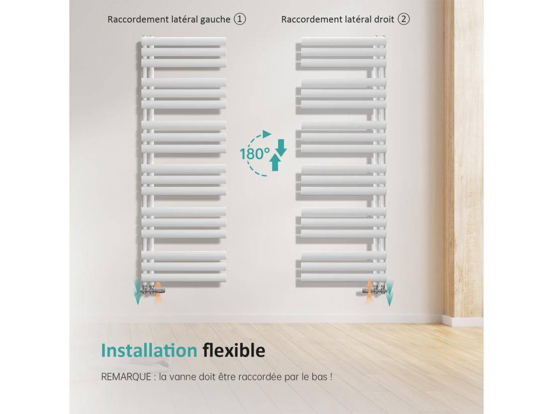 Vente Unique Sèche-serviette Eau Chaude EMKE Raccord Latéral Radiateur Sèche-serviettes Blanc 174 × 60 Cm 782 Watts