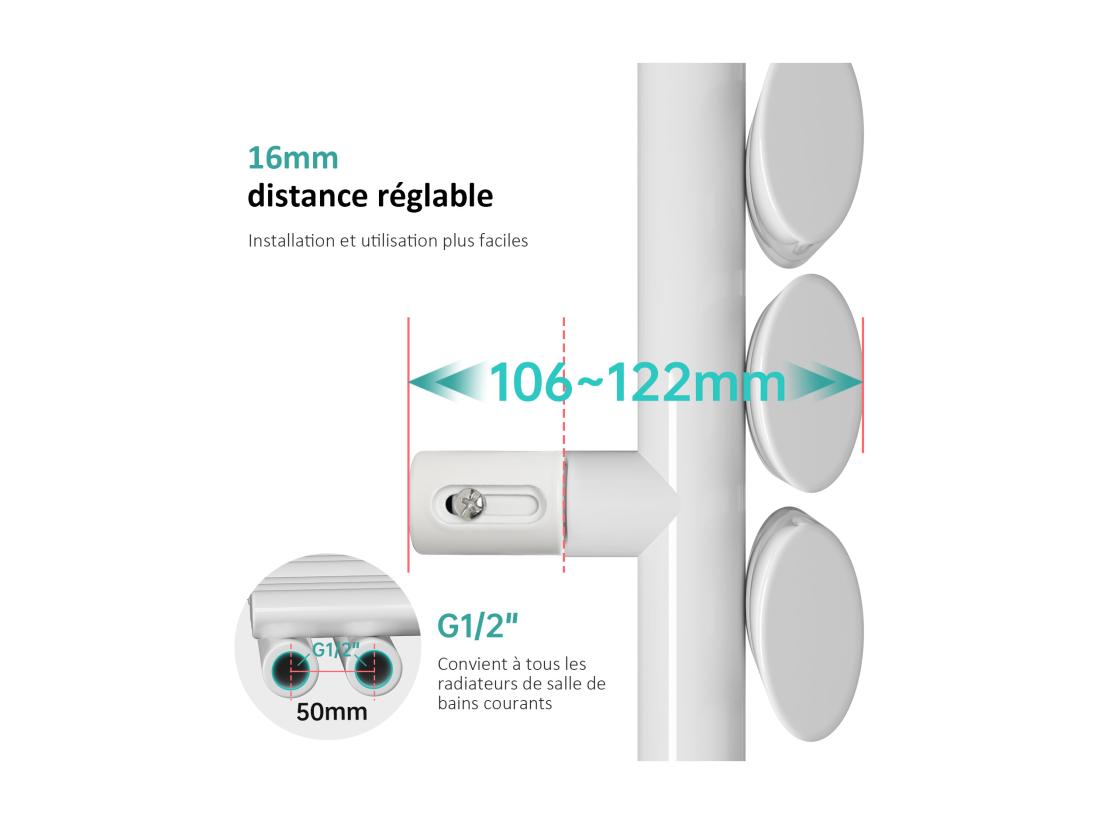 Vente Unique Sèche-serviette Eau Chaude EMKE Raccord Latéral Radiateur Sèche-serviettes Blanc 174 × 60 Cm 782 Watts