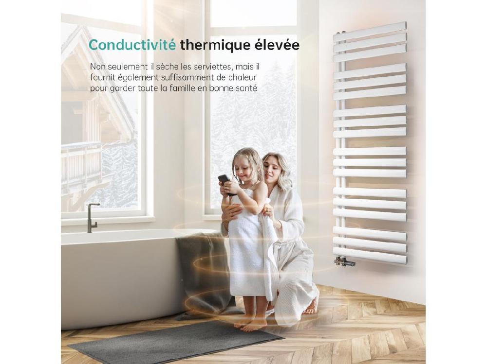 Vente Unique Sèche-serviette Eau Chaude EMKE Raccord Latéral Radiateur Sèche-serviettes Blanc 112 × 40 Cm 385 Watts