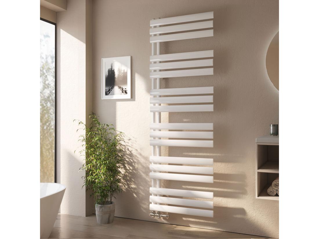 Vente Unique Sèche-serviette Eau Chaude EMKE Raccord Latéral Radiateur Sèche-serviettes Blanc 174 × 60 Cm 782 Watts