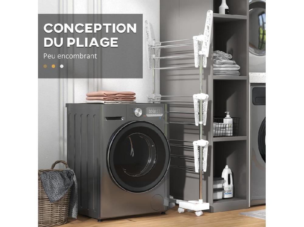 Vente Unique Sechoir à Linge étendoir Pliable Ailes Latérales Sur 3 Niveaux