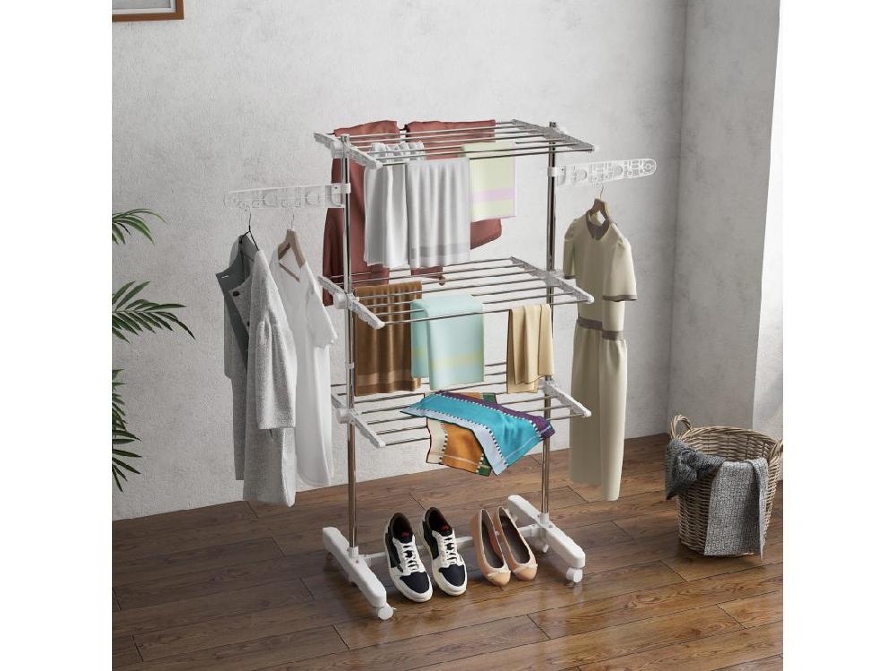 Vente Unique Sechoir à Linge étendoir Pliable Ailes Latérales Sur 3 Niveaux