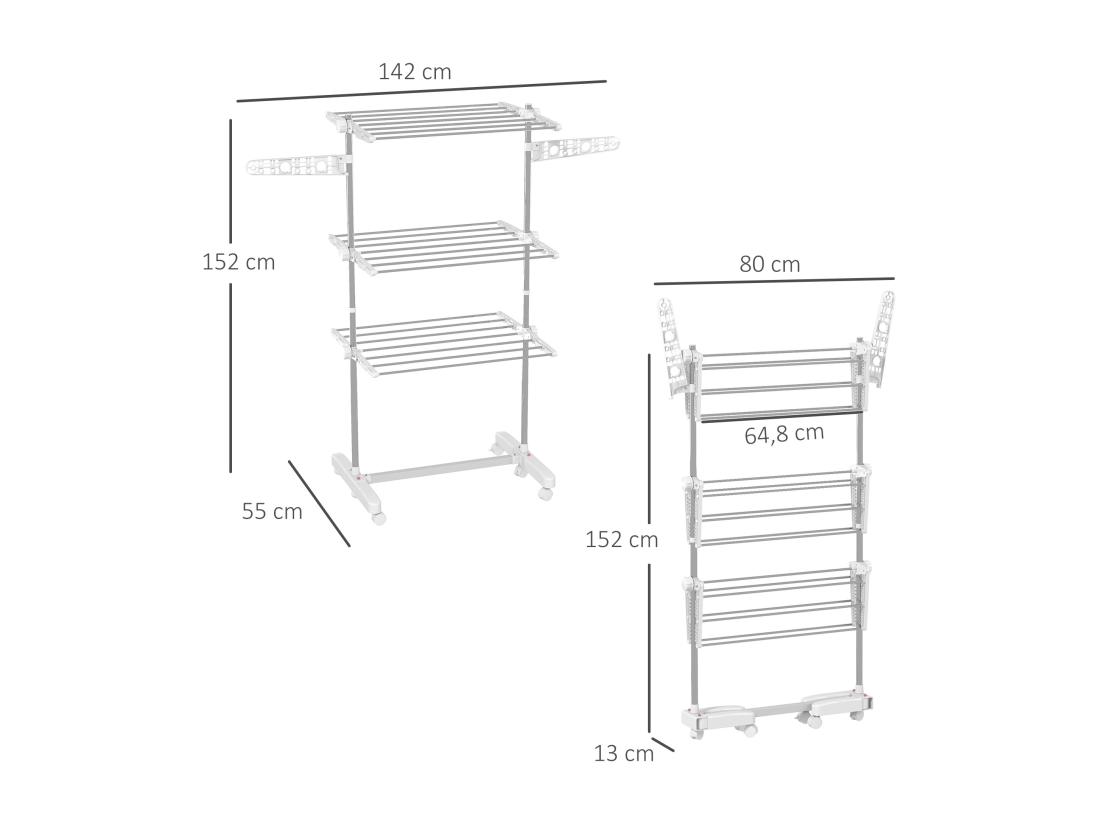 Vente Unique Sechoir à Linge étendoir Pliable Ailes Latérales Sur 3 Niveaux