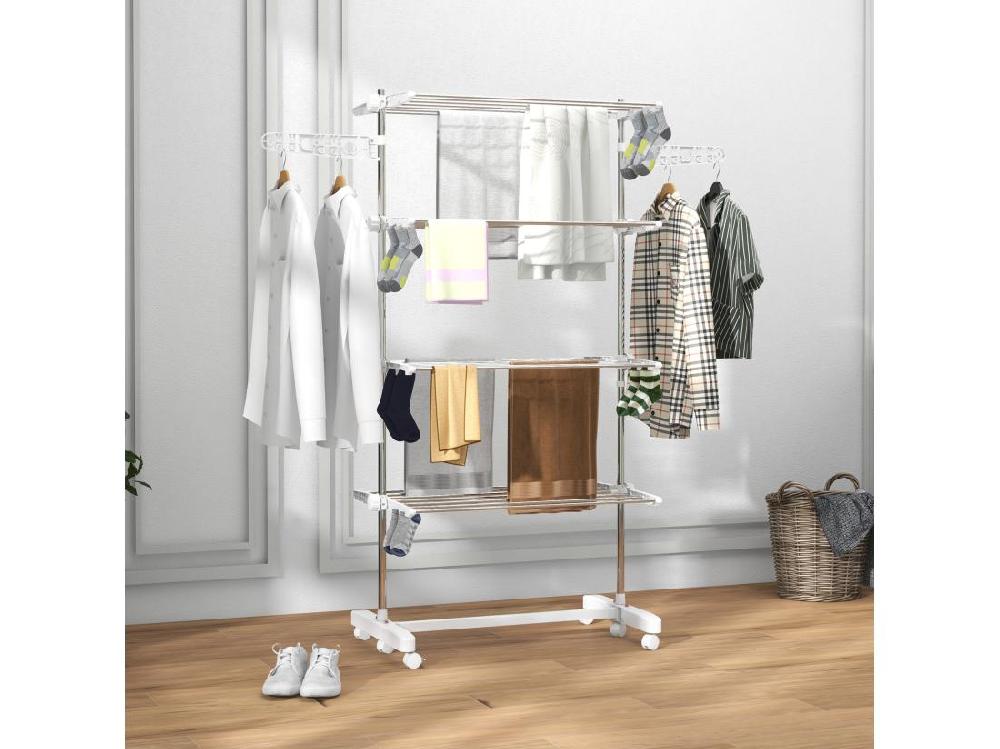 Vente Unique Séchoir à Linge étendoir Pliable Ailes Latérales Sur 4 Niveaux