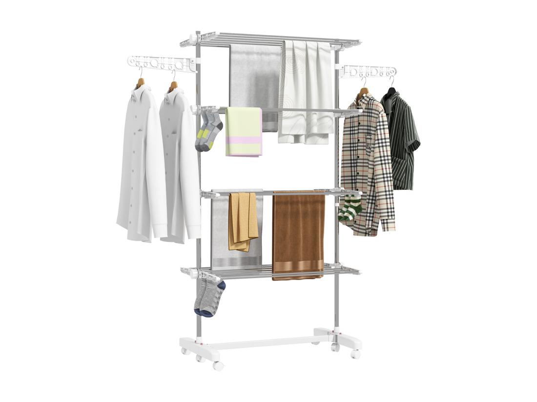 Vente Unique Séchoir à Linge étendoir Pliable Ailes Latérales Sur 4 Niveaux