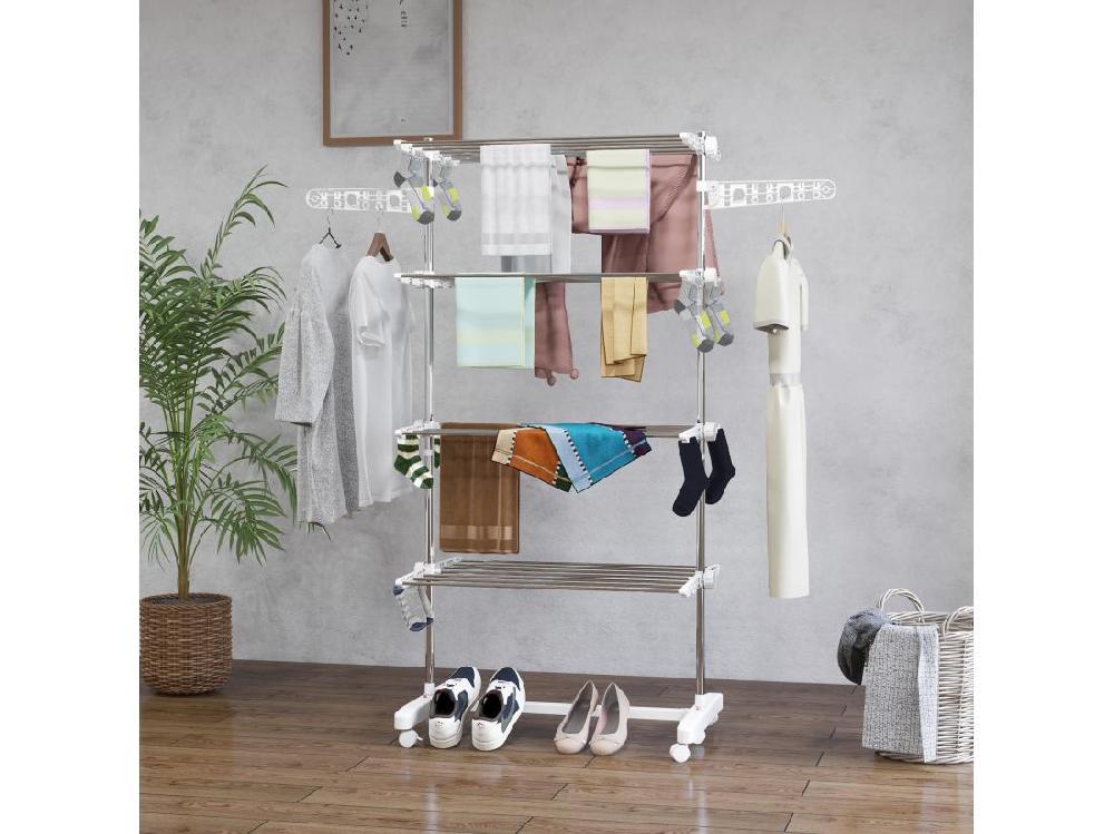 vente unique Séchoir à linge étendoir pliable ailes latérales sur 4 niveaux