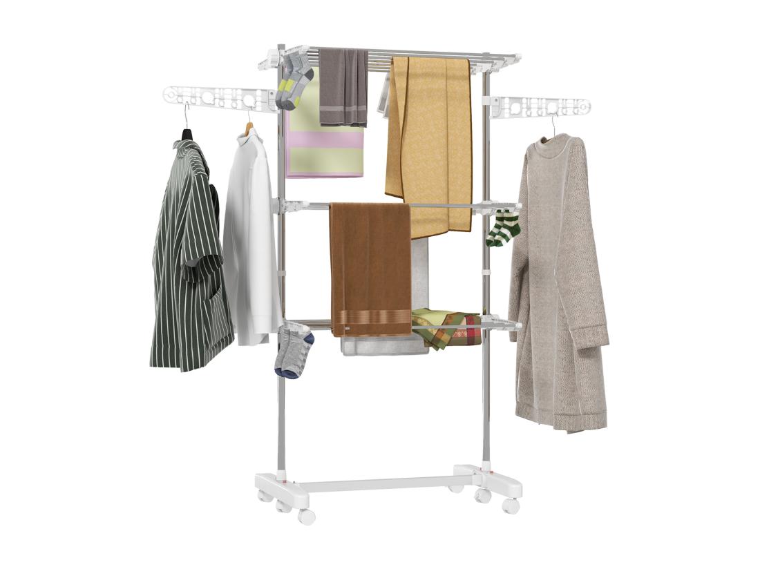 vente unique Sechoir à linge étendoir pliable ailes latérales sur 3 niveaux
