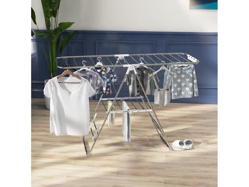 Vente Unique Séchoir à Linge Pliable Sur Pied - étendoir 2 Niveaux Ajustables - Acier PP Blanc