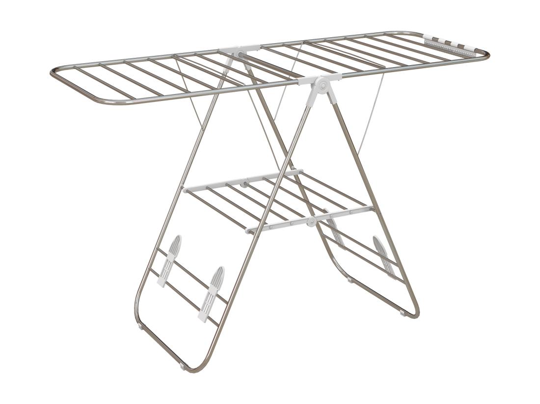 Vente Unique Séchoir à Linge Pliable Sur Pied - étendoir 2 Niveaux Ajustables - Acier PP Blanc
