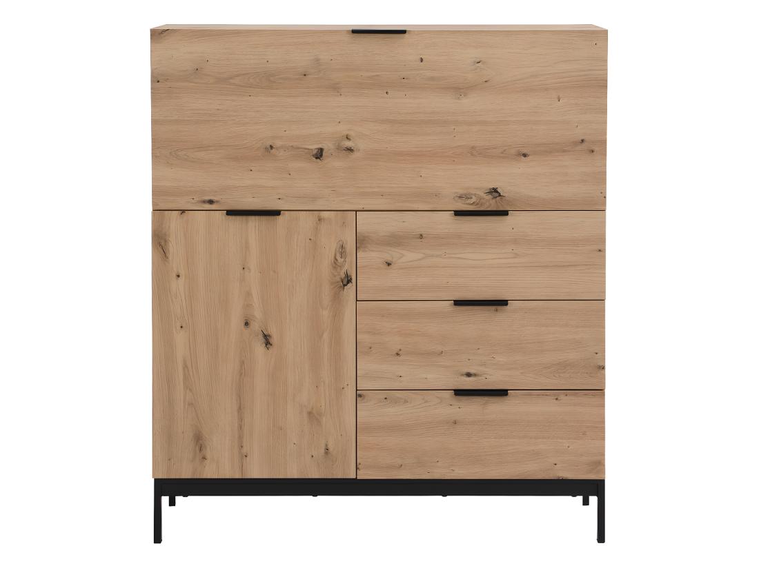 Vente Unique Secrétaire Avec 2 Porte Et 3 Tiroirs - MDF Et Métal - Coloris : Naturel - ERWIN