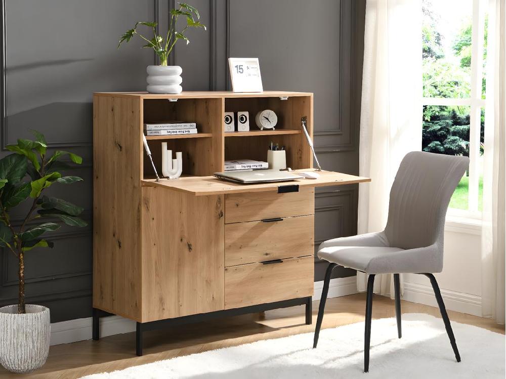 vente unique Secrétaire avec 2 porte et 3 tiroirs - MDF et métal - Coloris : Naturel - ERWIN