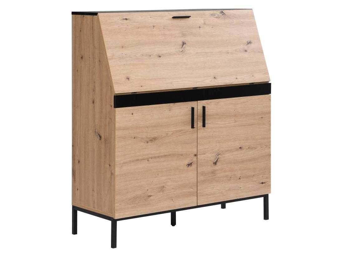 Vente Unique Secrétaire Avec 2 Portes - MDF - Naturel Et Noir - MALEDA