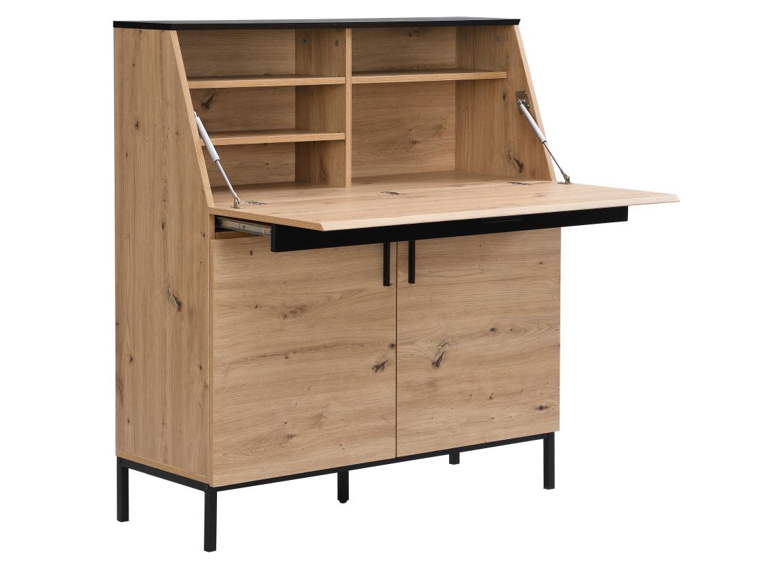 Vente Unique Secrétaire Avec 2 Portes - MDF - Naturel Et Noir - MALEDA