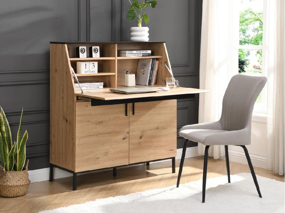 vente unique Secrétaire avec 2 portes - MDF - Naturel et Noir - MALEDA