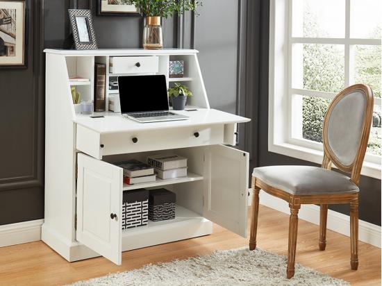 Vente Unique Secrétaire En Pin Et MDF - Coloris : Blanc - CLEORE