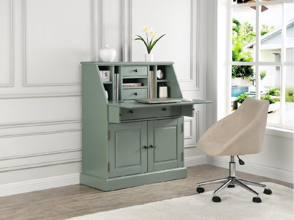 vente unique Secrétaire en pin et MDF - Coloris : Vert amande - CLEORE
