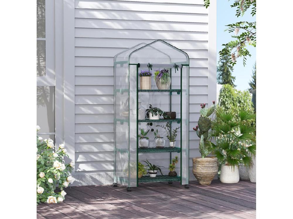 Vente Unique Serre De Jardin Balcon Sur Roulettes 4 étagères Dim. 0 69L X 0 5l X 1 65H M Acier Thermolaqué Bâche PVC Porte Zippée Transparente