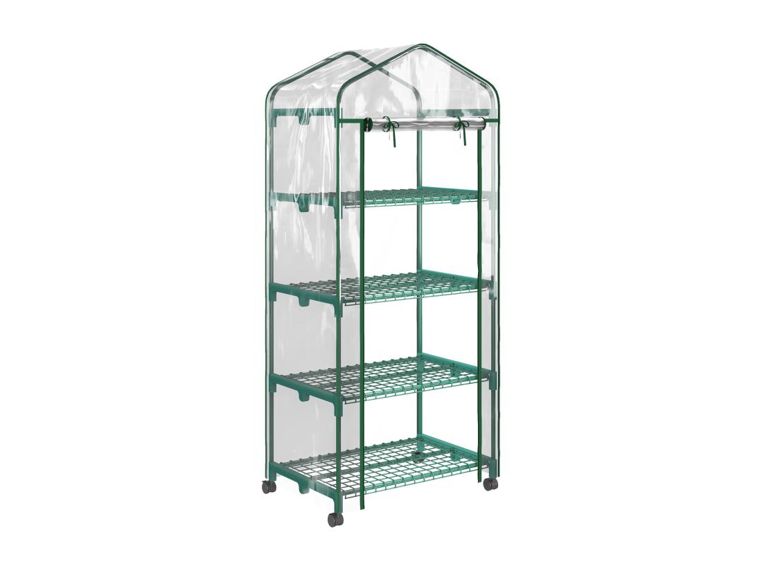 Vente Unique Serre De Jardin Balcon Sur Roulettes 4 étagères Dim. 0 69L X 0 5l X 1 65H M Acier Thermolaqué Bâche PVC Porte Zippée Transparente