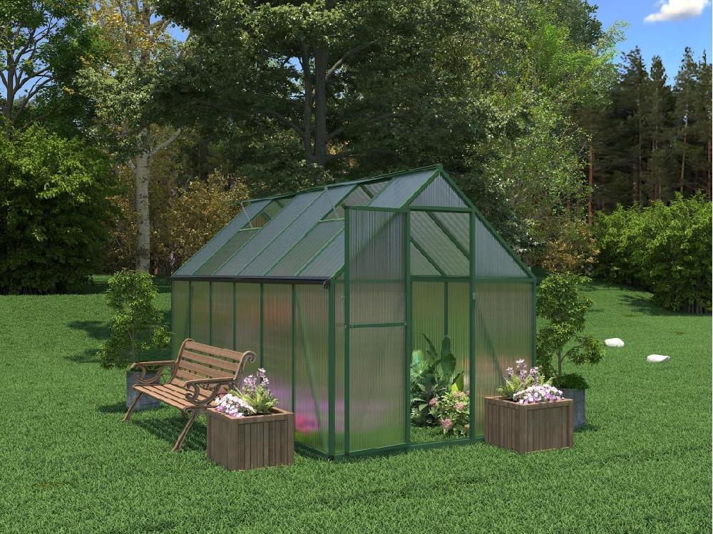 vente unique Serre de jardin en polycarbonate et aluminium - 6 m² - Vert - ASTELIA