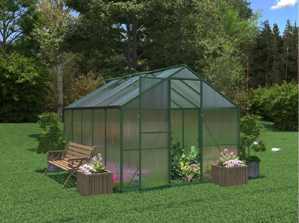 vente unique Serre de jardin en polycarbonate et aluminium - 7 48 m² - Vert - ASTELIA