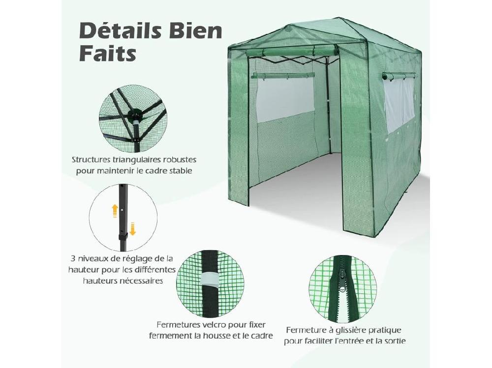 Vente Unique Serre De Jardin Portable Avec 2 Larges Fenêtres Observation 180 X 250CM