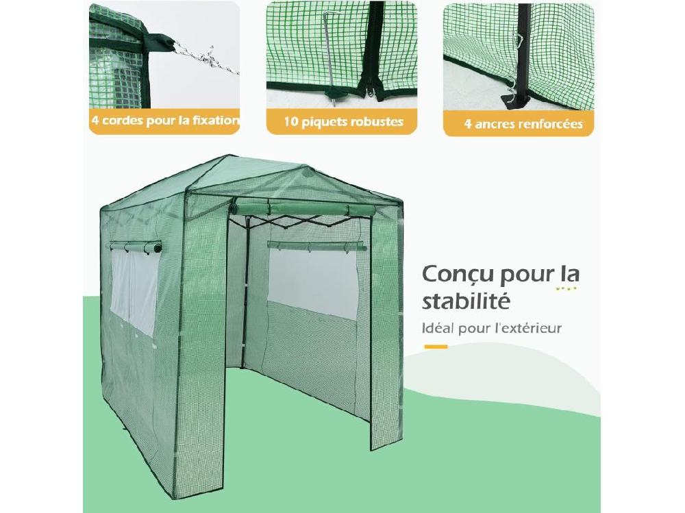 Vente Unique Serre De Jardin Portable Avec 2 Larges Fenêtres Observation 180 X 250CM