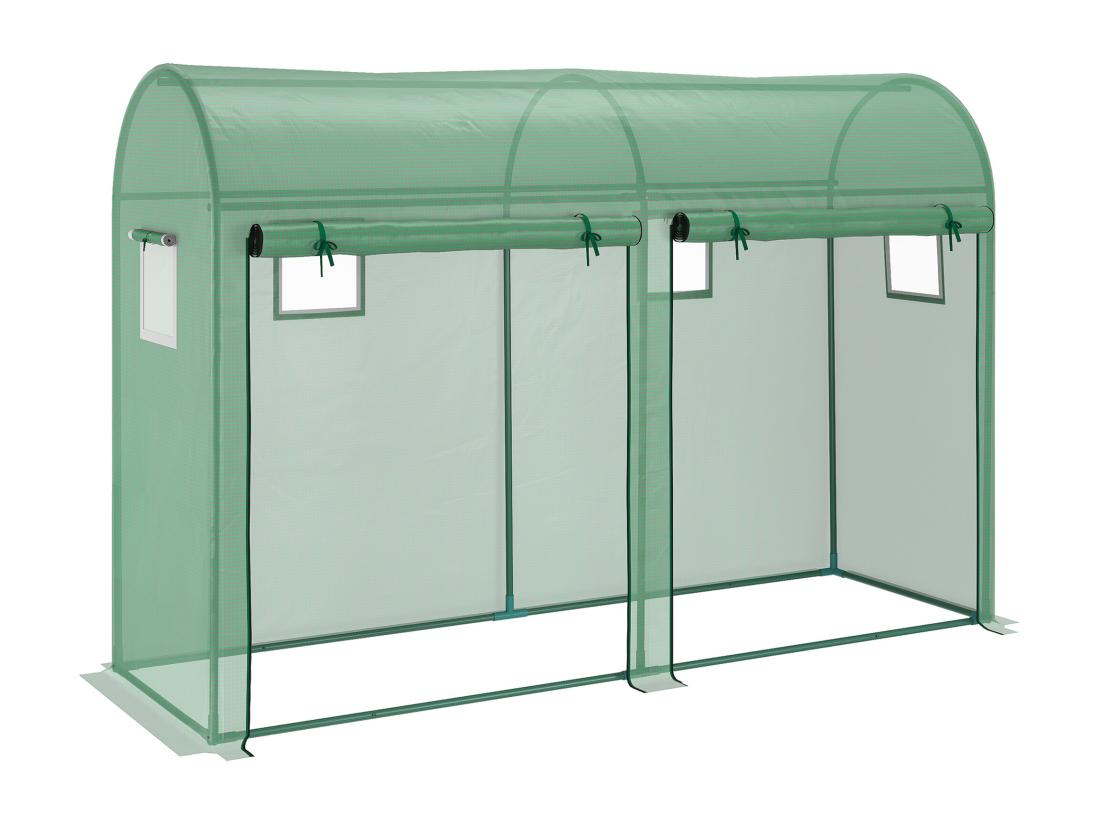 vente unique Serre de Jardin serre à tomates dim. 3L x 1l x 2H m 2 portes zippées déroulantes 4 fenêtres enroulables acier PE haute densité 140 g/m² anti-UV vert