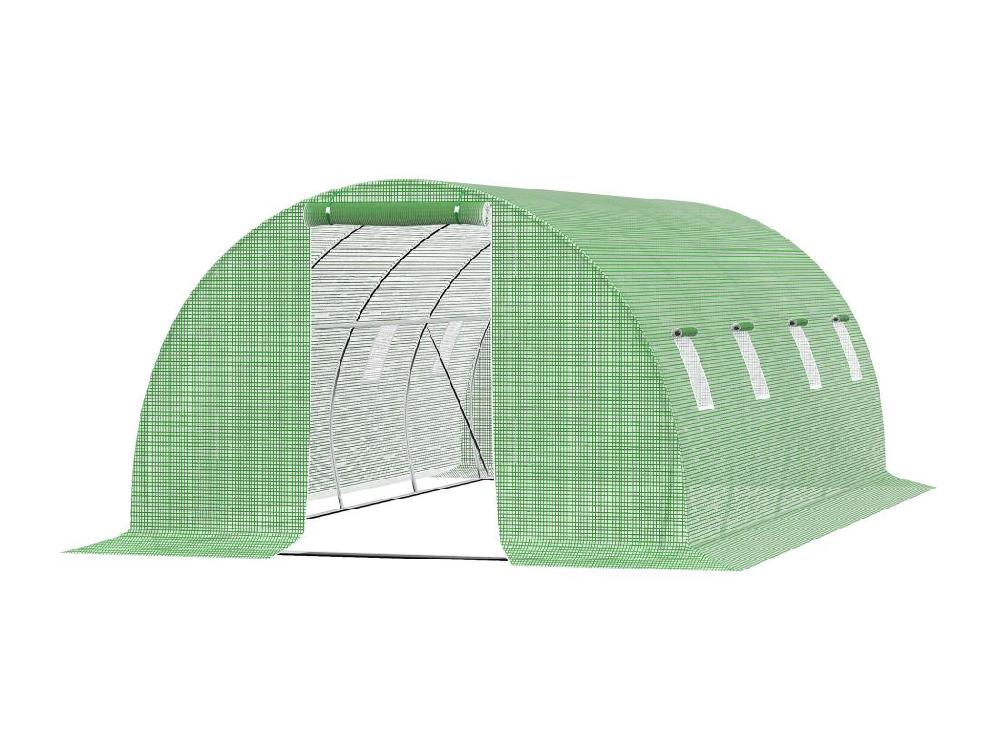 Vente Unique Serre De Jardin Tunnel 18 M² Dim. 6L X 3l X 2H M - 8 Fenêtres Porte Zippée Enroulable - Châssis Tubulaire Acier Galvanisé Bâche PE Haute Densité Vert