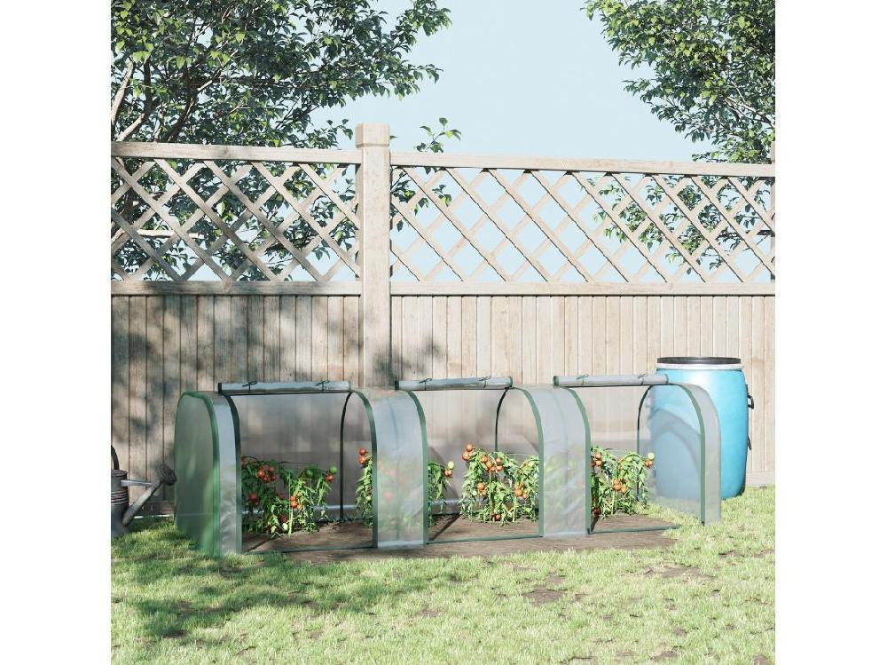 Vente Unique Serre De Jardin Tunnel 2 95L X 1l X 0 8H M 3 Portes Zippées Bâche PVC Transparent Métal époxy Vert