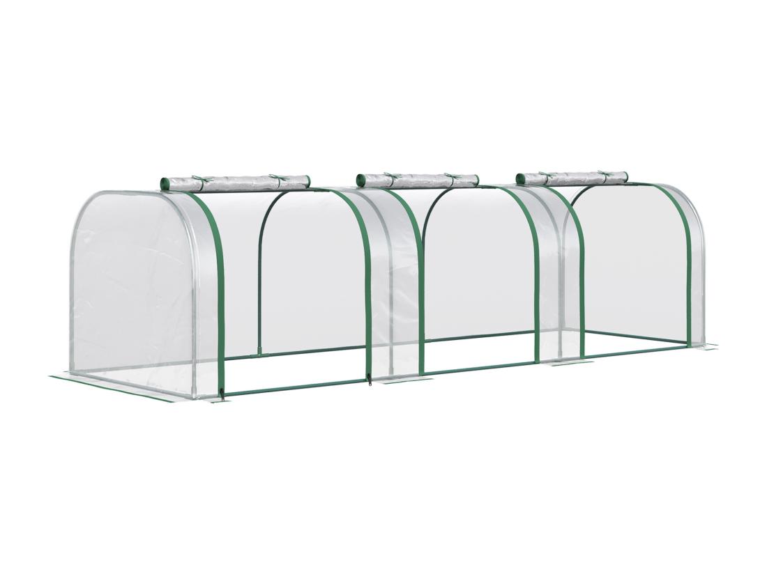 vente unique Serre de jardin tunnel 2 95L x 1l x 0 8H m 3 portes zippées bâche PVC transparent métal époxy vert