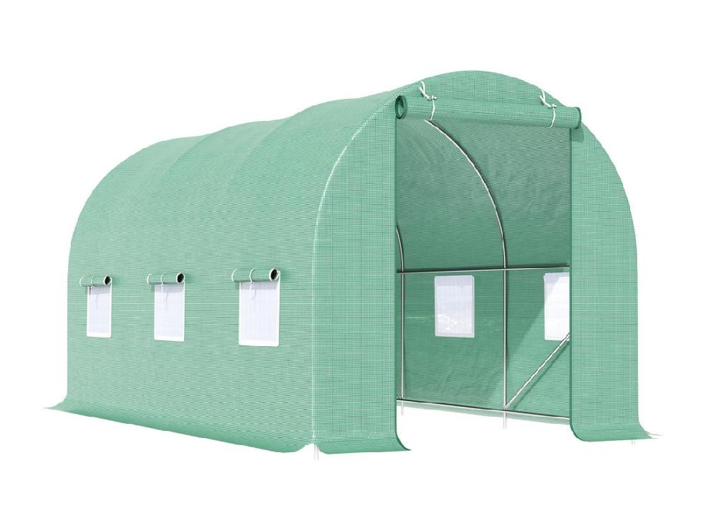 Vente Unique Serre De Jardin Tunnel 4 5L X 2l X 2H M Châssis Tubulaire Acier Galvanisé Renforcé 1 8 Cm 6 Fenêtres 1 Porte Vert