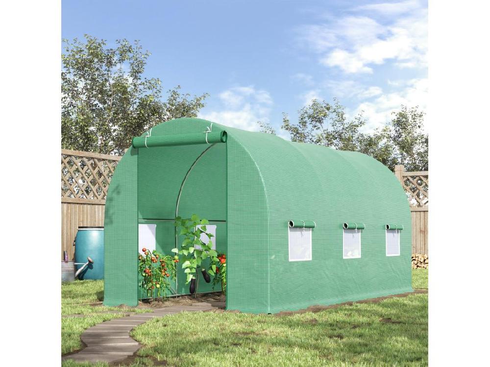 vente unique Serre de jardin tunnel 4 5L x 2l x 2H m châssis tubulaire acier galvanisé renforcé 1 8 cm 6 fenêtres 1 porte vert