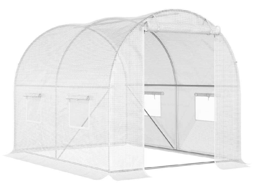 Vente Unique Serre De Jardin Tunnel 6 M² 3L X 2l X 1 9H M Acier Galvanisé Renforcé Diamètre 2 4 Cm + PE Haute Densité Fenêtres Porte Blanc