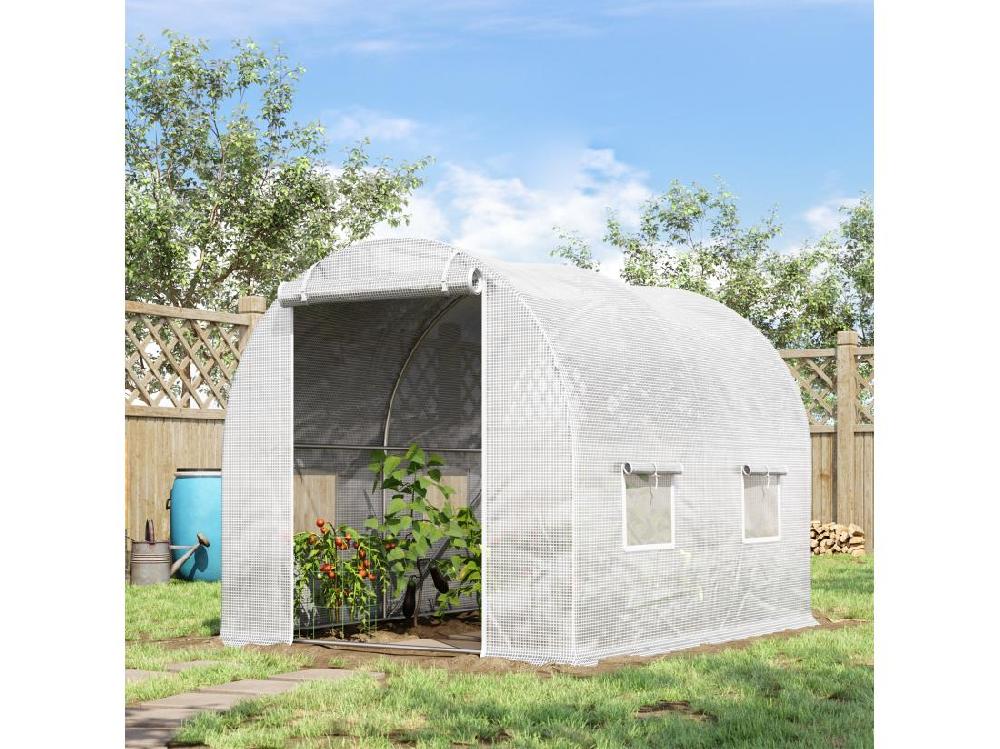 vente unique Serre de jardin tunnel 6 m² 3L x 2l x 1 9H m acier galvanisé renforcé diamètre 2 4 cm + PE haute densité fenêtres porte blanc