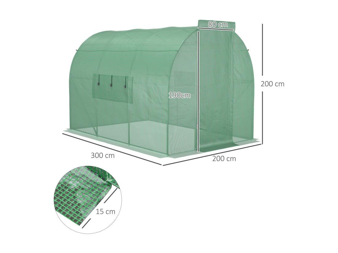 Vente Unique Serre De Jardin Tunnel 6 M² Acier Galvanisé Renforcé Diamètre 2 5 Cm + PE Haute Densité Fenêtres Porte Vert