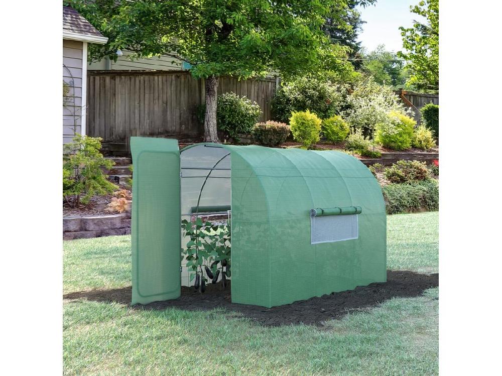 Vente Unique Serre De Jardin Tunnel 6 M² Acier Galvanisé Renforcé Diamètre 2 5 Cm + PE Haute Densité Fenêtres Porte Vert