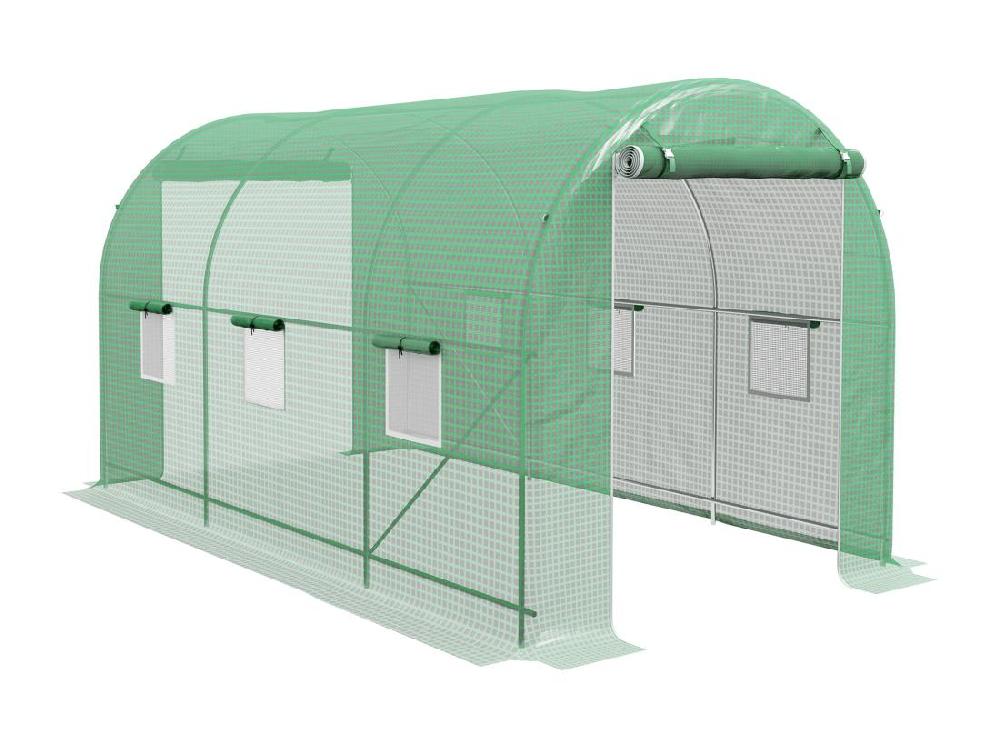 Vente Unique Serre De Jardin Tunnel Surface Sol 8 M² 4L X 2l X 2 05H M Châssis Tubulaire Renforcé Porte Zippée 6 Fenêtres Enroulables Vert