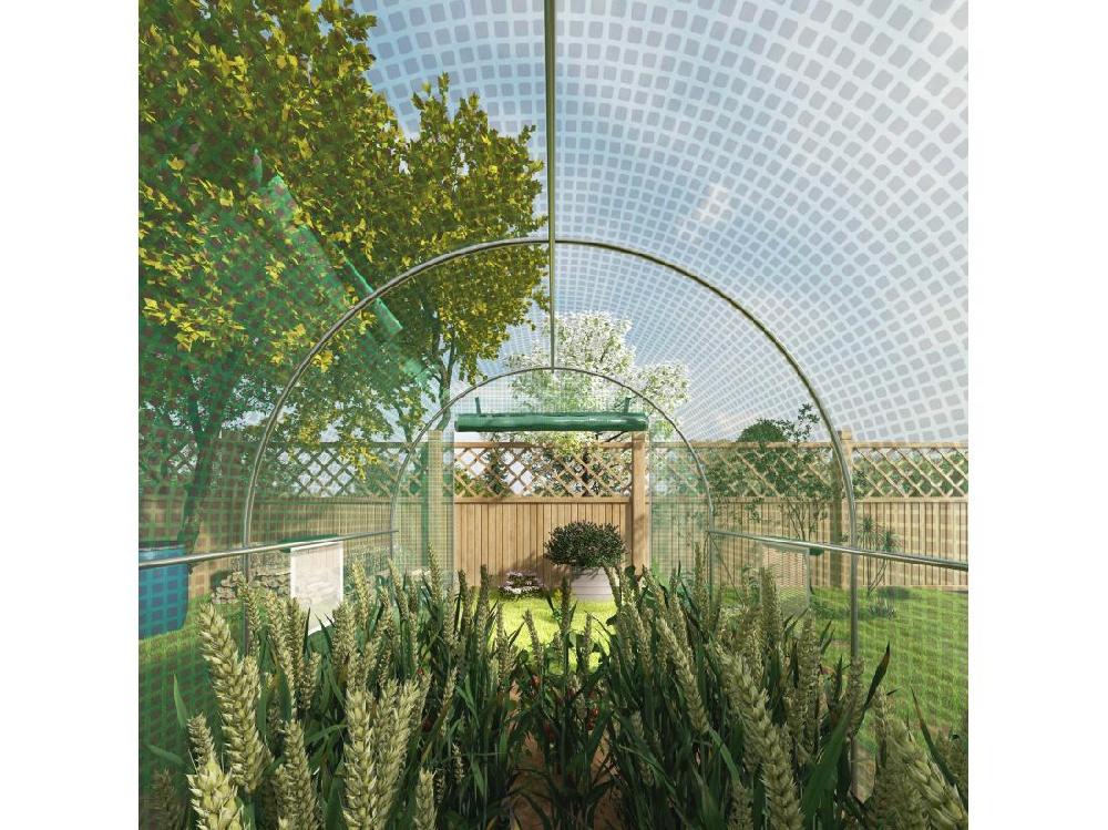 Vente Unique Serre De Jardin Tunnel Surface Sol 8 M² 4L X 2l X 2 05H M Châssis Tubulaire Renforcé Porte Zippée 6 Fenêtres Enroulables Vert