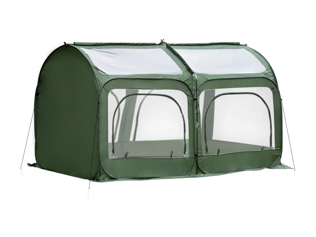 Vente Unique Serre Pop-up - Serre De Jardin Pop-up - 4 Portes Zippées Enroulables - Dim. 2 5L X 1 25l X 1 35H M - Sac Transport Inclus - PVC Vert