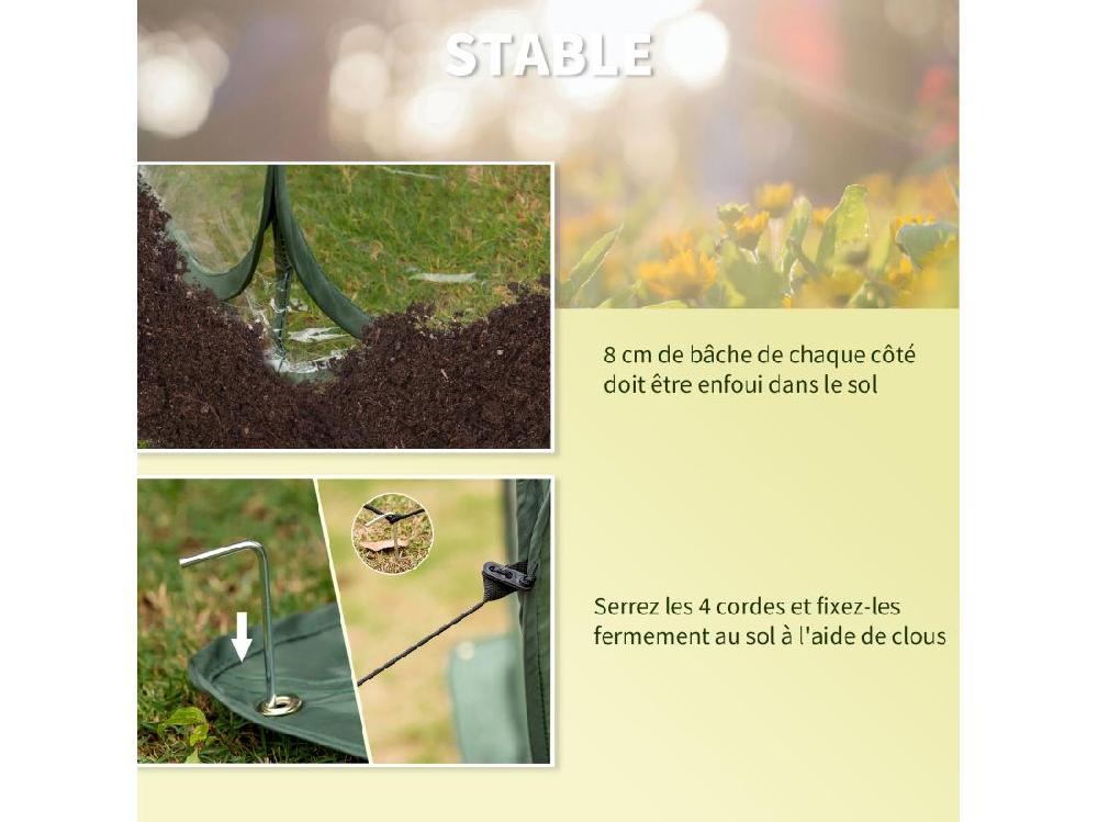 Vente Unique Serre Pop-up - Serre De Jardin Pop-up - 4 Portes Zippées Enroulables - Dim. 2 5L X 1 25l X 1 35H M - Sac Transport Inclus - PVC Vert