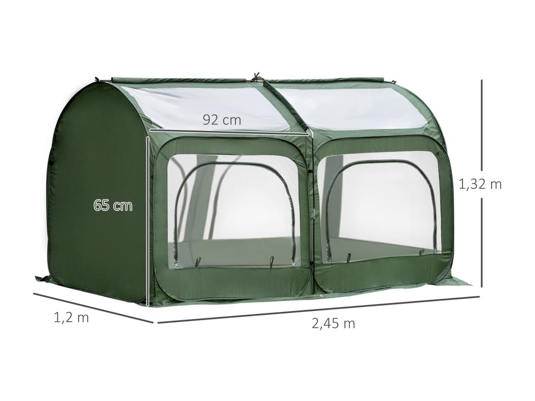 vente unique Serre pop-up - serre de jardin pop-up - 4 portes zippées enroulables - dim. 2 5L x 1 25l x 1 35H m - sac transport inclus - PVC vert