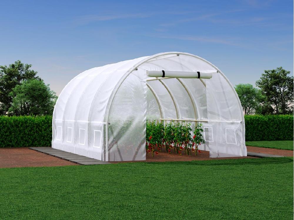 vente unique Serre tunnel avec structure en acier 12 m² - L300 x l400 x H200 cm - Blanc - IPOMEA
