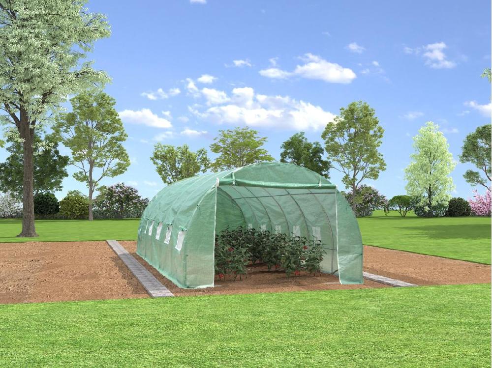 vente unique Serre tunnel avec structure en acier 18 m² - L300 x l600 x H200 cm - Vert - IPOMEA