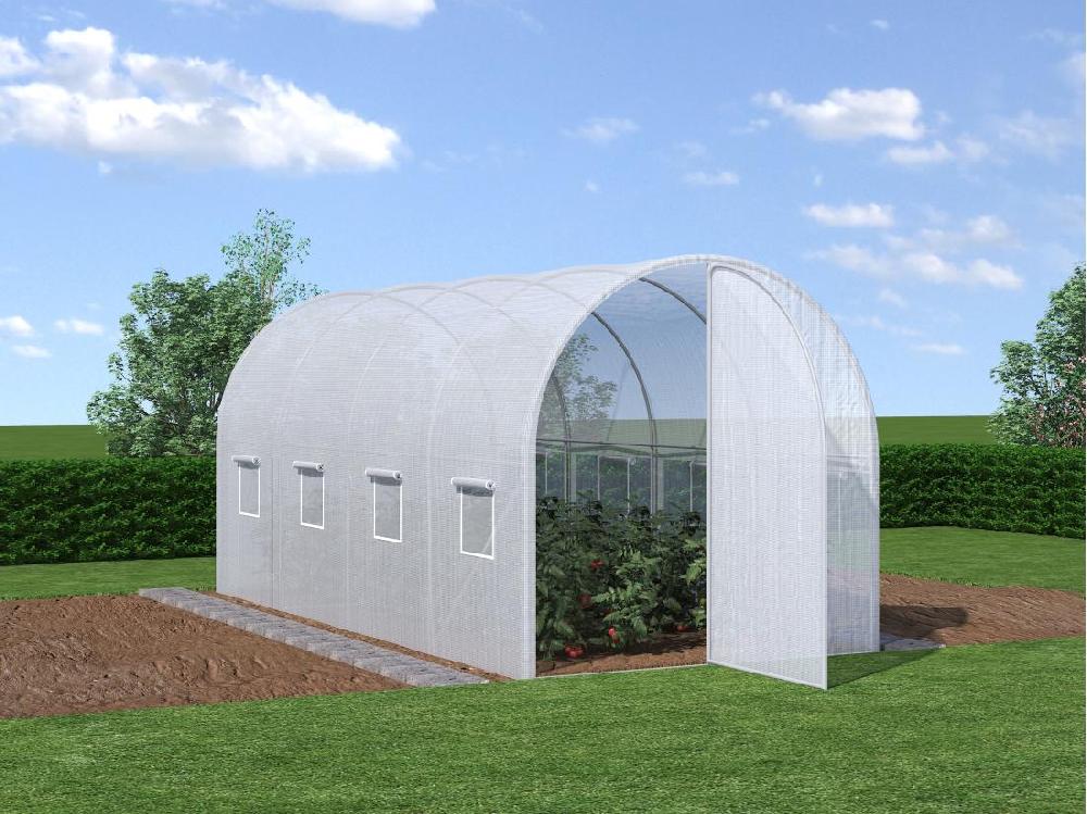 vente unique Serre tunnel avec structure en acier galvanisé et porte 9 m² - L200 x l450 x H200 cm - Blanc - ALOCASIA