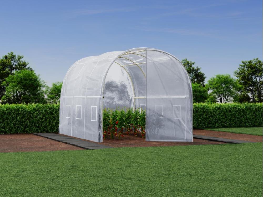 Vente Unique Serre Tunnel Avec Structure En Acier Galvanisé Et Porte 6 M² - L200 X L300 X H200 Cm - Blanc - ALOCASIA