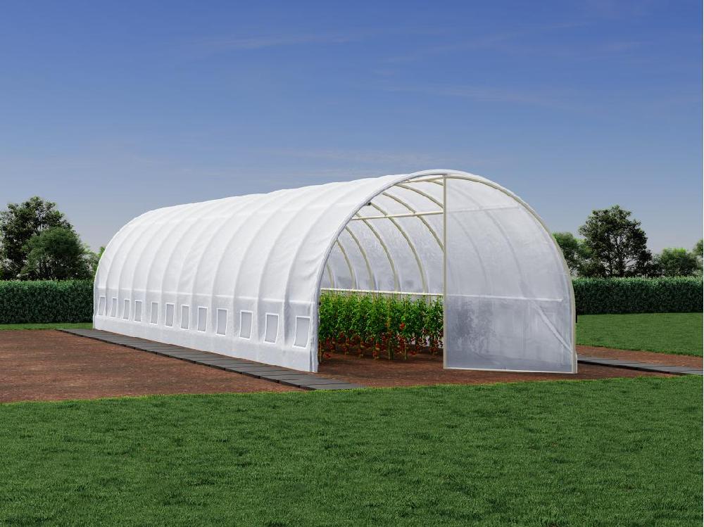 vente unique Serre tunnel avec structure en acier galvanisé et porte 36 m² - L300 x l1200 x H200 cm - Blanc - ALOCASIA