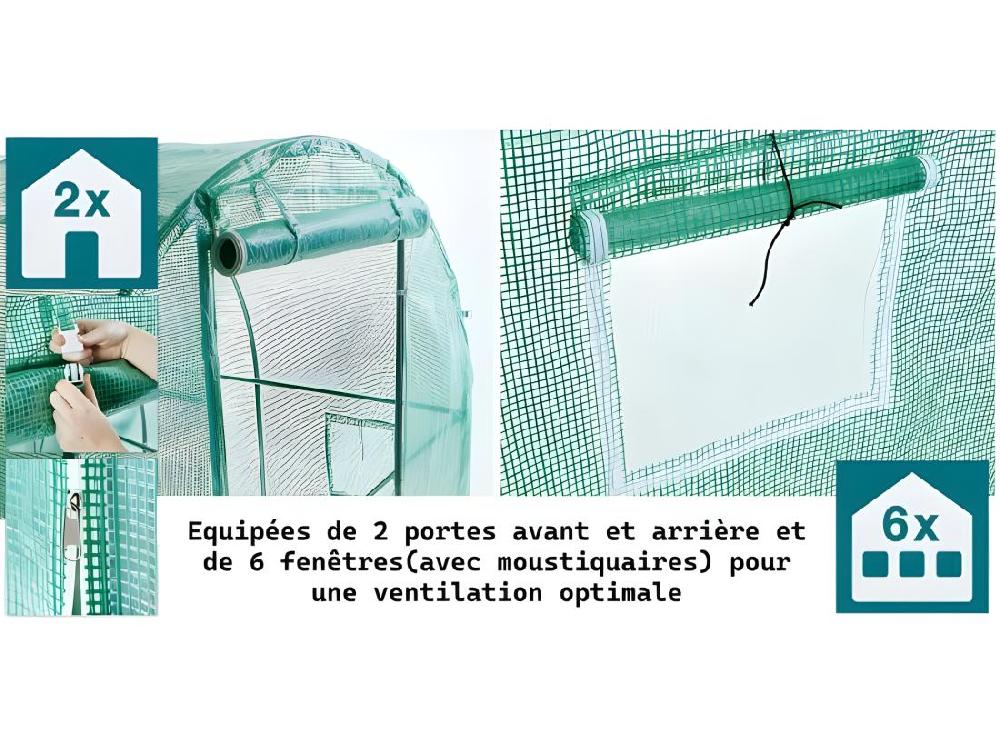 Vente Unique Serre Tunnel De Jardin 2x3m En Aluminium Stable Serre Ancrage Au Sol Avec Porte Et Fenêtres Enroulables Pour Jardin