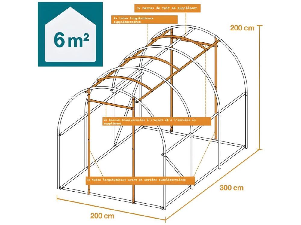 Vente Unique Serre Tunnel De Jardin 2x3m En Aluminium Stable Serre Ancrage Au Sol Avec Porte Et Fenêtres Enroulables Pour Jardin